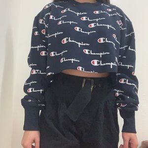 Champion Blue Logo Crop Sweatshirt